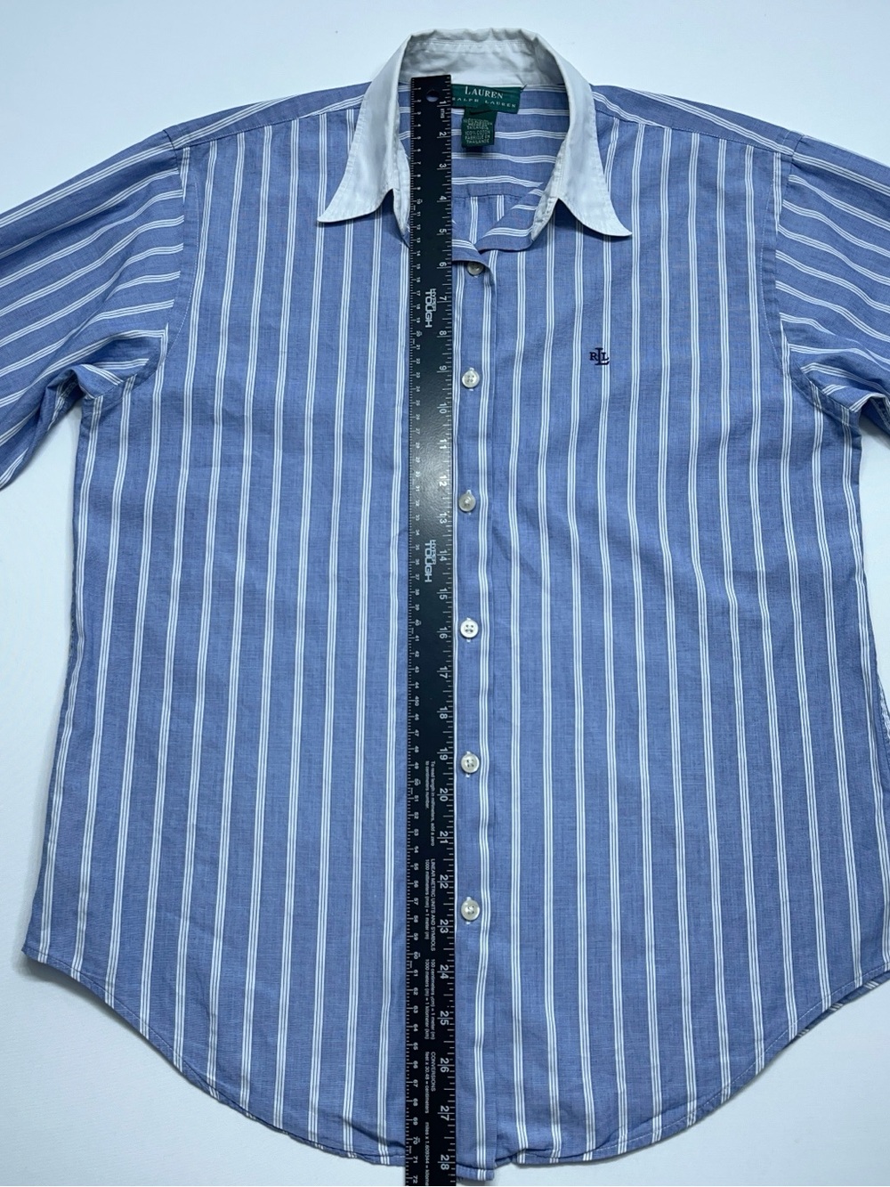 Lauren Ralph Lauren French Cuff Button Down Shirt Womens 8 Blue White Striped - Picture 9 of 13